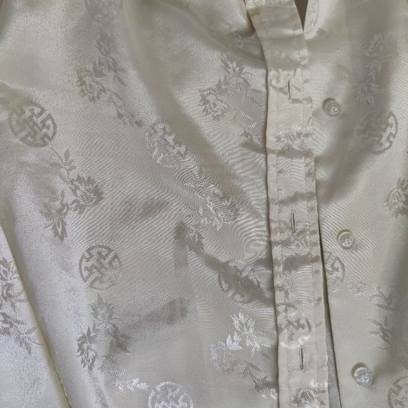 Vintage 100% Polyester Cream Jacquard Print Button-up Blouse | K-Mart - Picture 11 of 13